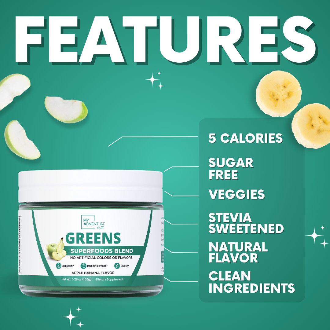 Apple Banana Greens Superfood Blend – Daily Greens Powder with Inulin Prebiotic for Gut Health & Digestion, Zero Sugar