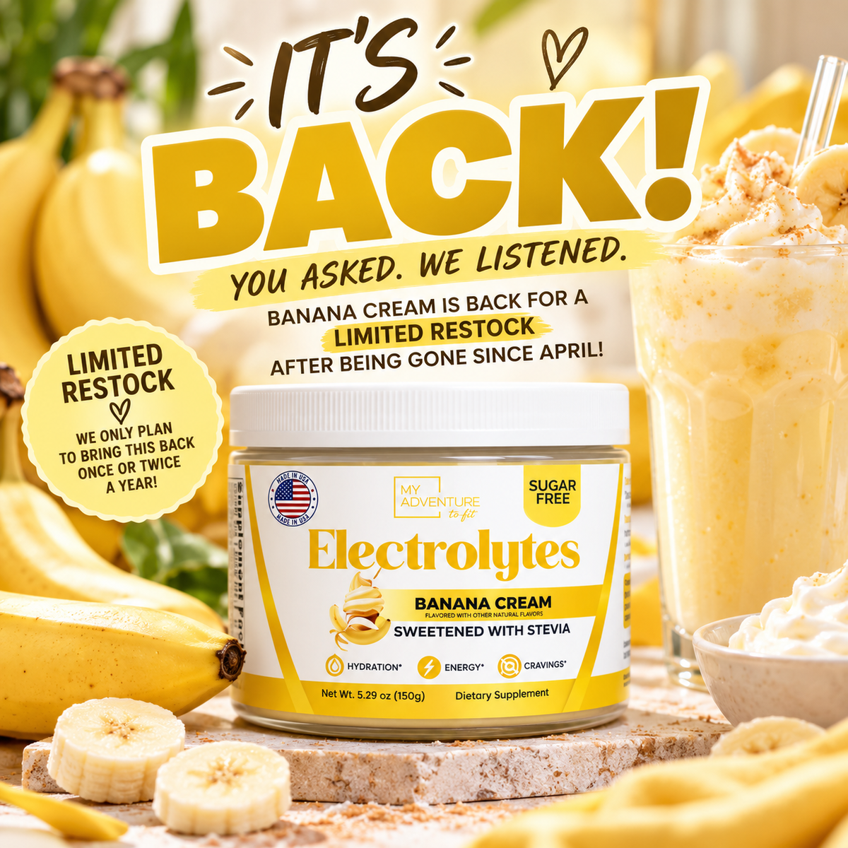 Banana Cream Electrolytes - 37 Servings | Zero Sugar Hydration