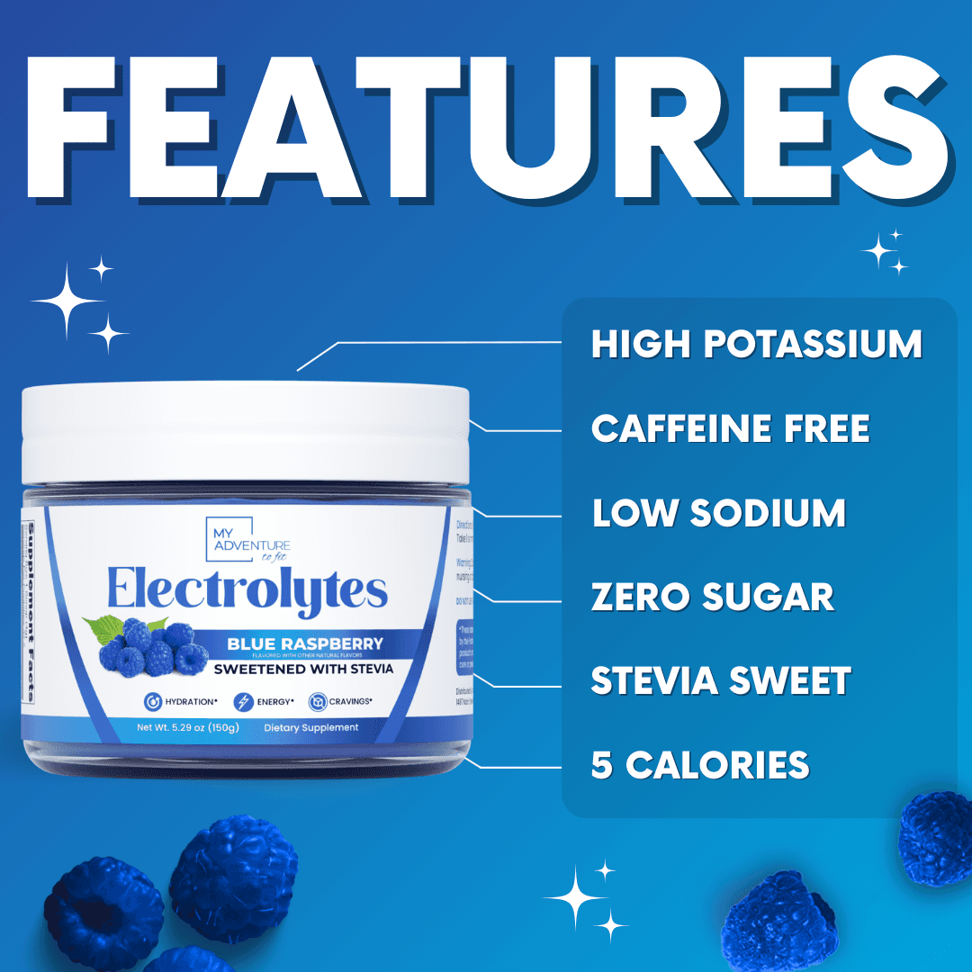 Blue Raspberry Electrolytes My Adventure to Fit Canister Tiffany Plate Tiktok Hydration Powder Drink Sugar Free 