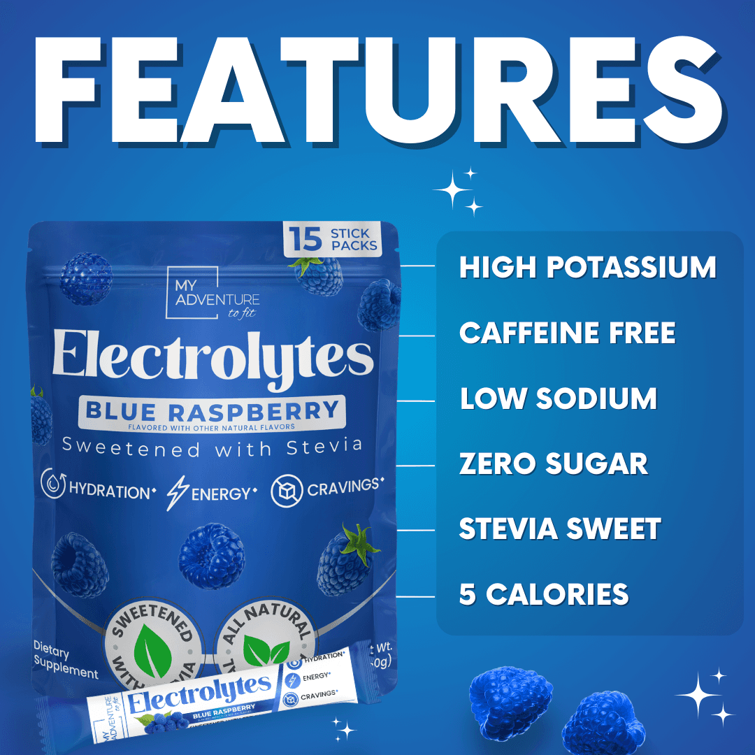 Blue Raspberry Electrolytes My Adventure to Fit Canister Tiffany Plate Tiktok Hydration Powder Drink Sugar Free Caffeine Free 