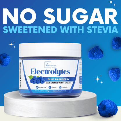 Blue Raspberry Electrolytes My Adventure to Fit Canister Tiffany Plate Tiktok Hydration Powder Drink Sugar Free 