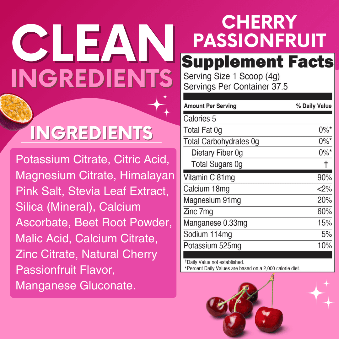 Cherry Passionfruit Electrolytes - 37 Servings | Zero Sugar