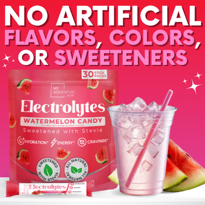 Watermelon Candy Electrolytes – Stick Packs 30 Ct | Zero Sugar Hydration