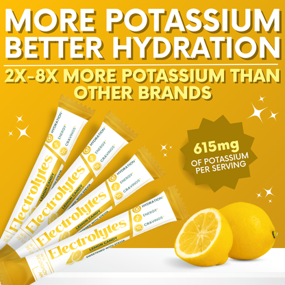 Lemon Candy Electrolytes Powder Stick Pack - 30 Servings - Zero Sugar - No Artificial Flavors, Colors or Sweeteners - 15 Sticks - 2-8X More Potassium - No Salty Taste - Refreshing Hydration - Caffeine Free Energy - Vegan, Keto & Paleo