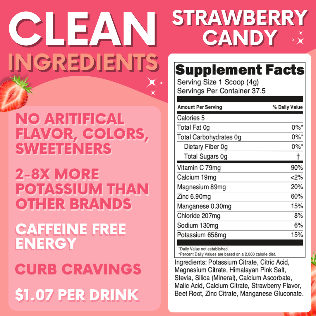 *limited edition* Strawberry Candy Electrolytes – 37 Serving Canister | Zero Sugar Hydration