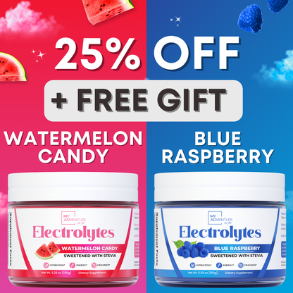 25% OFF - My Adventure to Fit Electrolytes Powder Bundle – Watermelon Candy & Blue Raspberry (Sugar-Free, Keto, 25% Off)