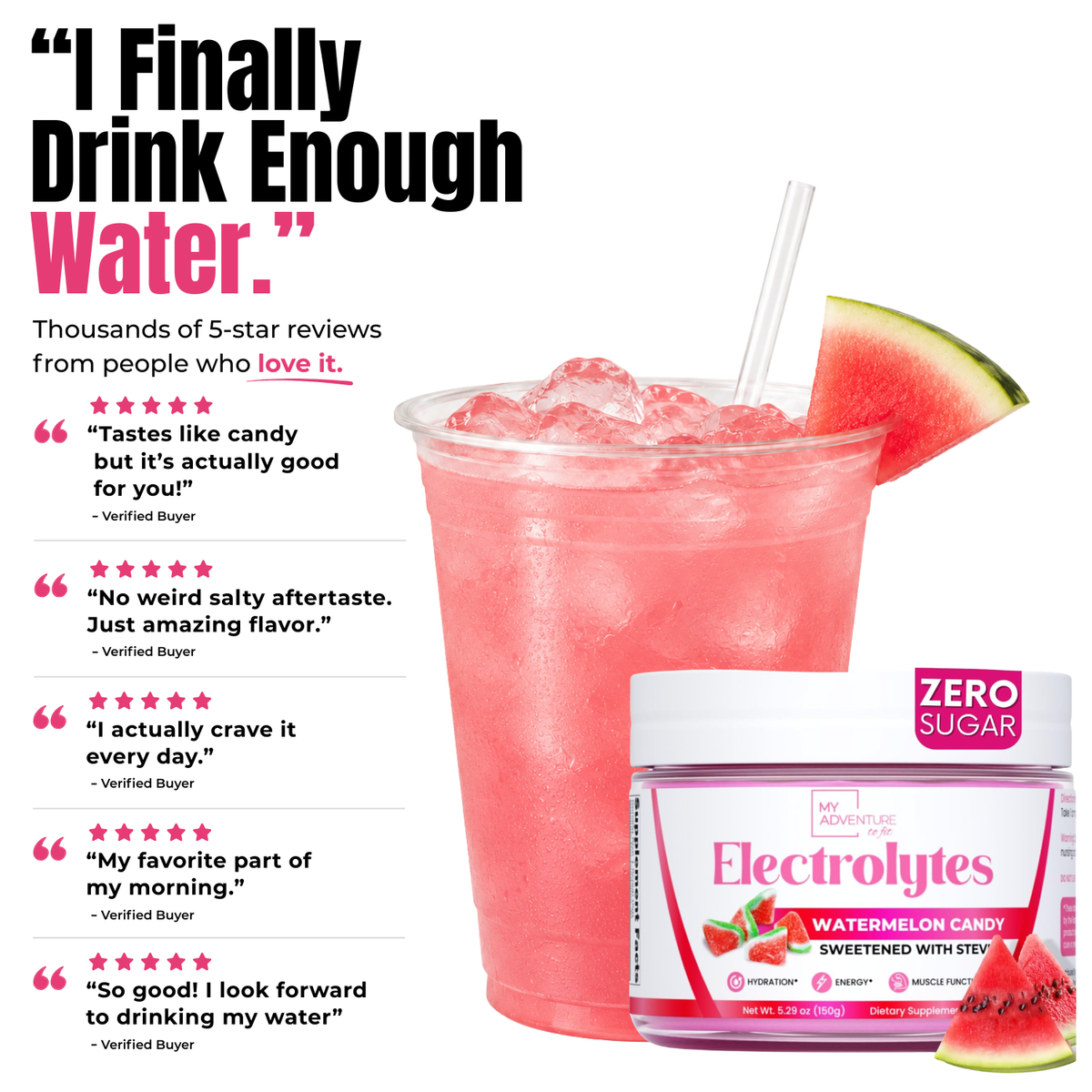Watermelon Candy Electrolytes - 30 Servings | Zero Sugar Hydration